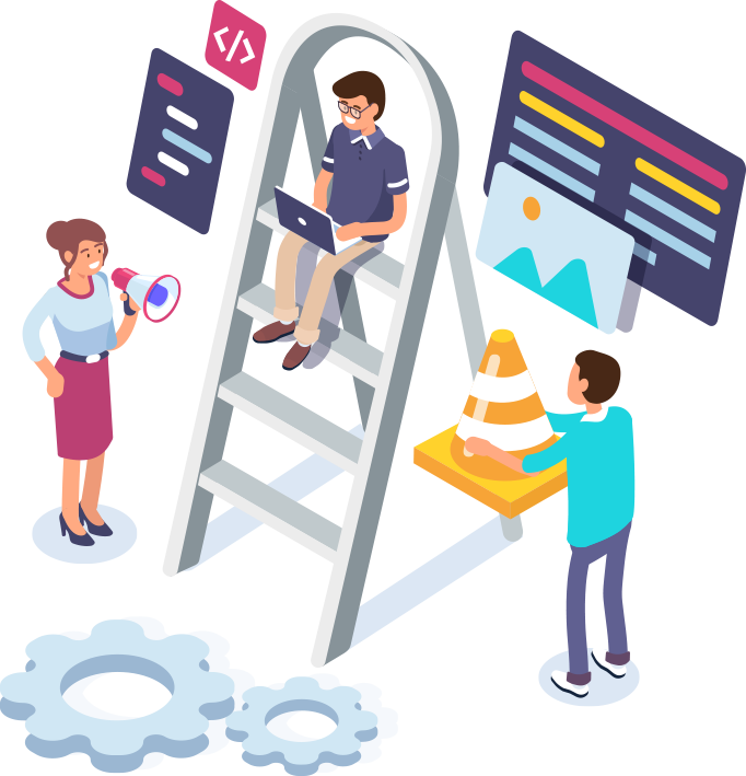 people working on building a website